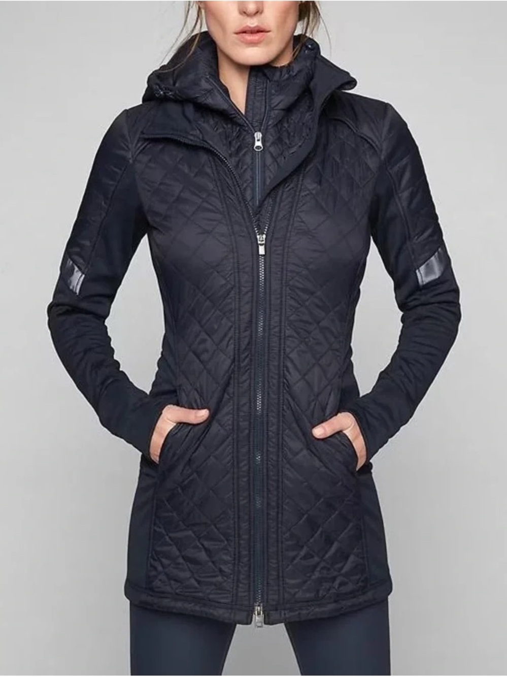 Athleta Rock Springs CYA Longline Quilted Jacket Navy Women’s Small *C*